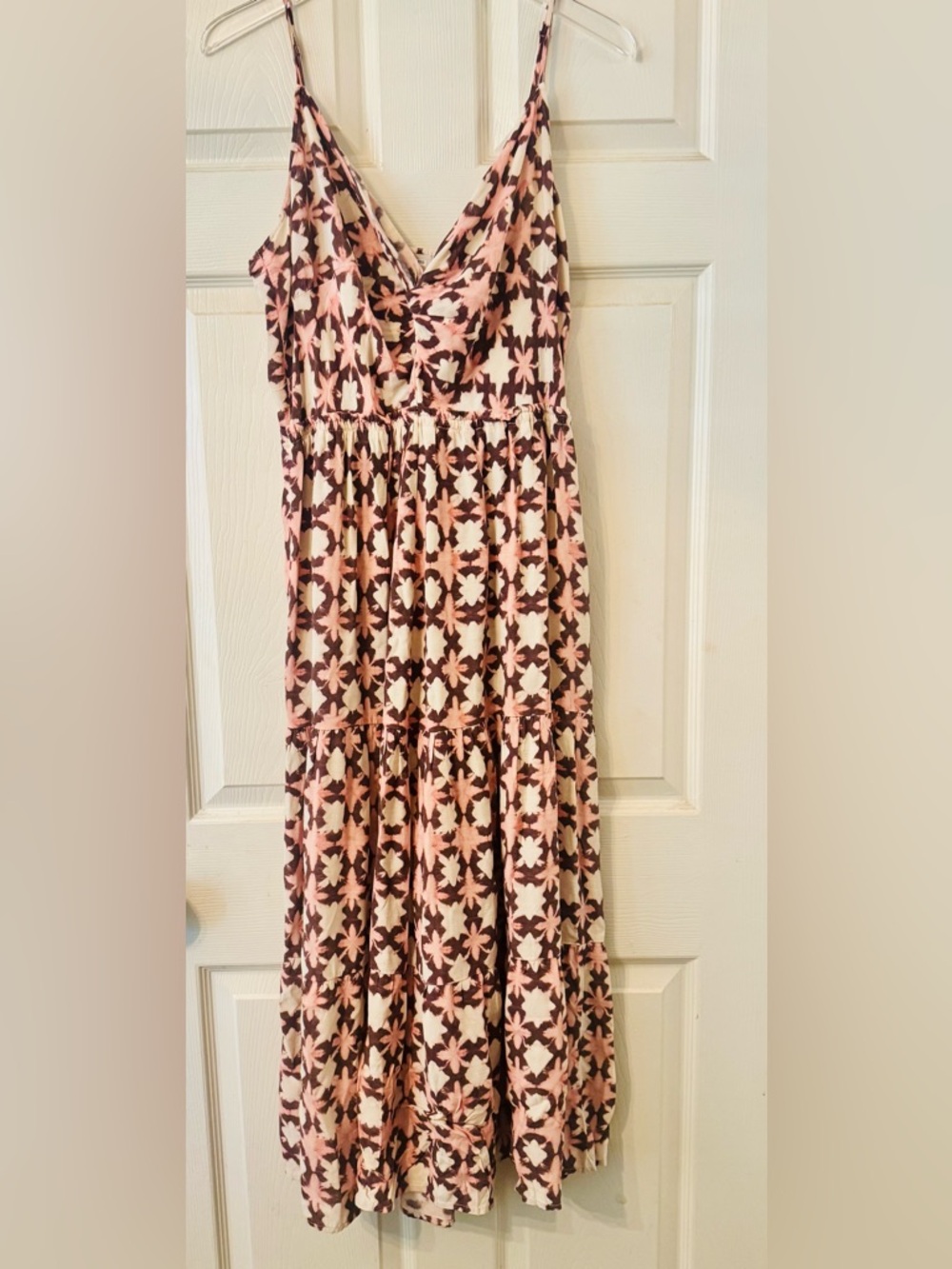 LOFT Pink and Brown Patterned Twist-Front Midi Dress 16